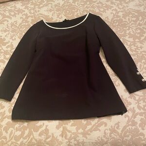 Talbots Black Blouse with White Trim Pearl Buttons surrounded with Gold
